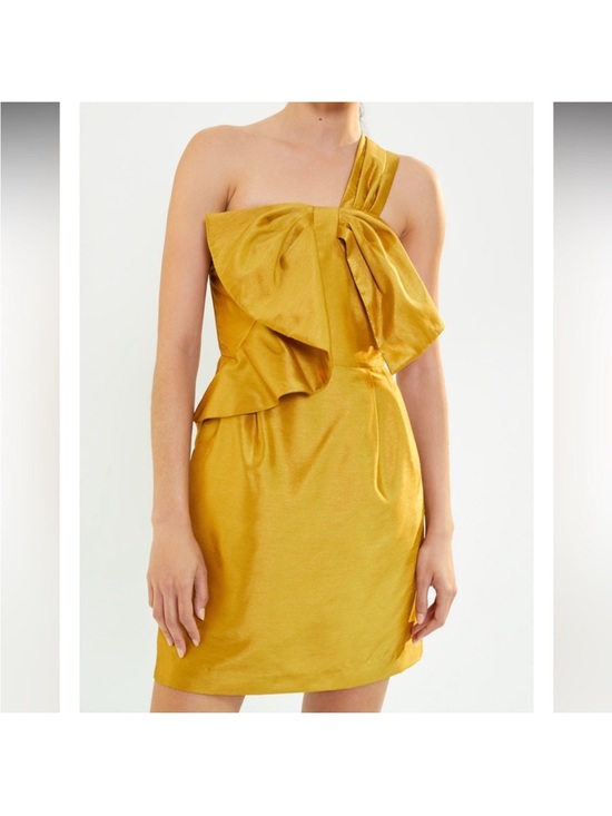 Hutch Dresses & Skirts - Hutch One-Shoulder Gold Satin Ruffle Mini Dress